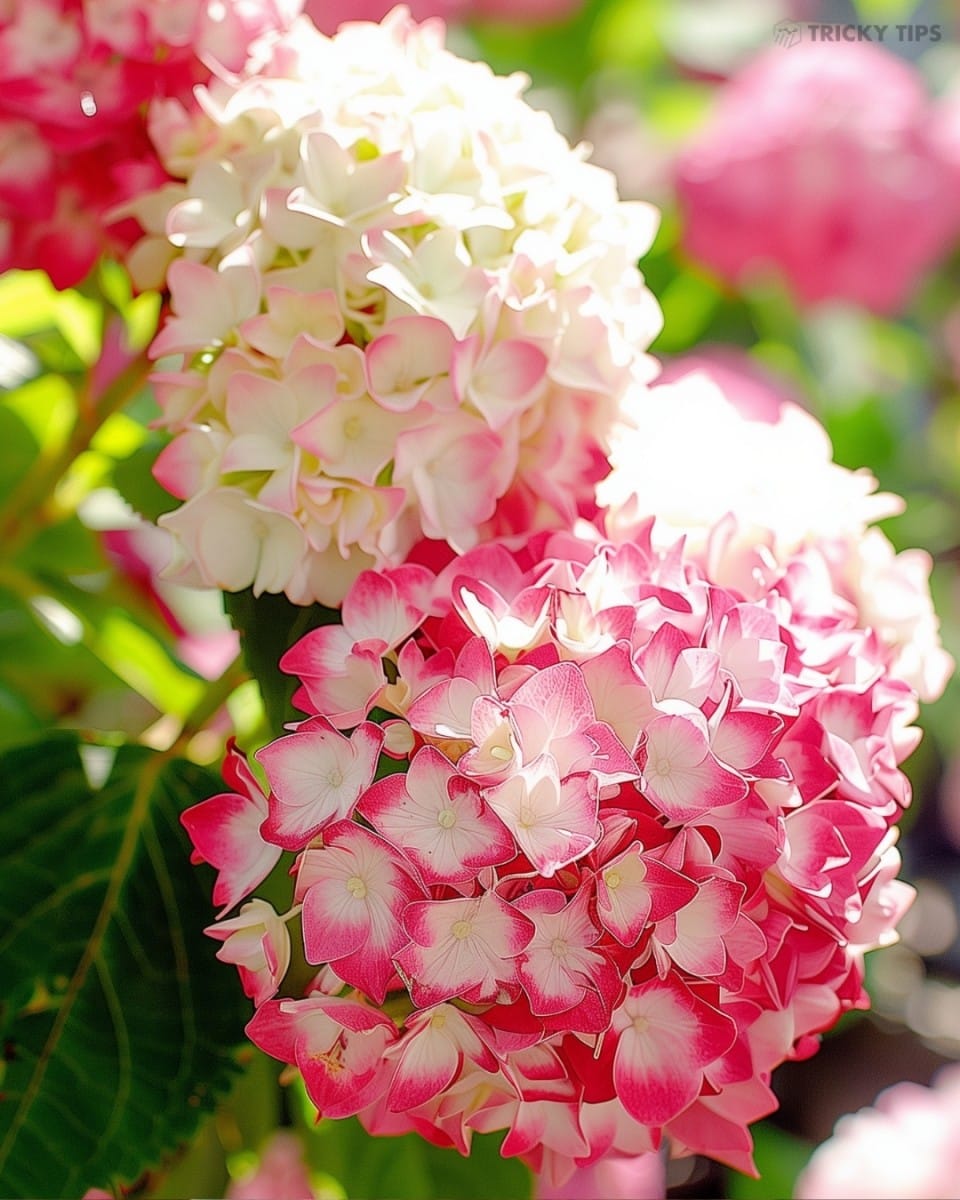 Close-up of Vanilla Strawberry Hydrangea panicle flowers showcasing white and pink blooms